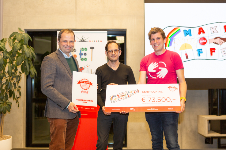 GASBA Finale 2023: Philipp Bodzenta (Coca-Cola Österreich), Mark Joainig (Coca-Cola Hellenic Bottling Company Austria) und Matthias Nadrag von der siegreichen Energiegemeinschaft Österreich