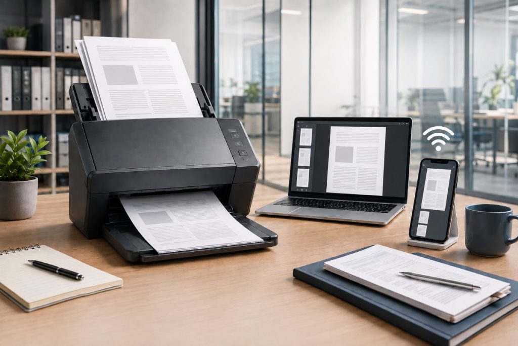 Dokumentenscanner für das Büro nutzen (KI, Symbolbild)
