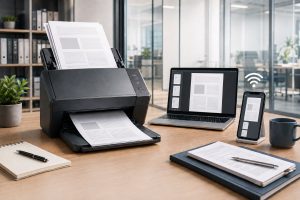 Dokumentenscanner für das Büro nutzen (KI, Symbolbild)